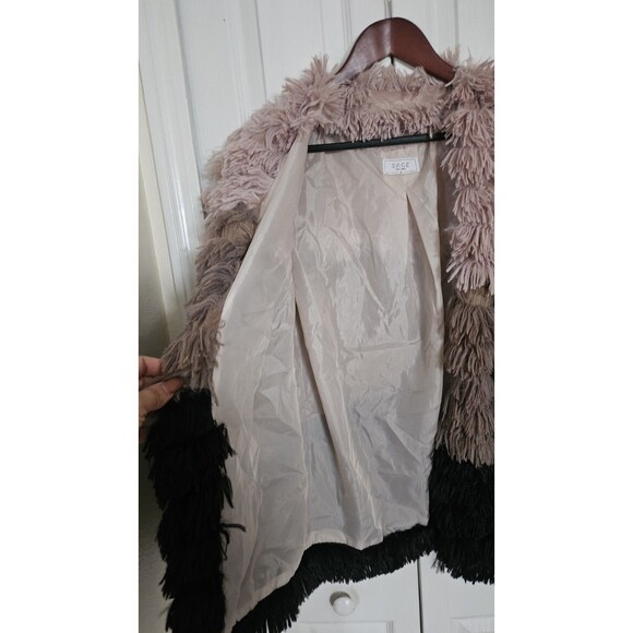 Anthropologie Sage Colorblocked Fringe Faux-Fur Multi-Color Coat Women's Size M. - Picture 4 of 11
